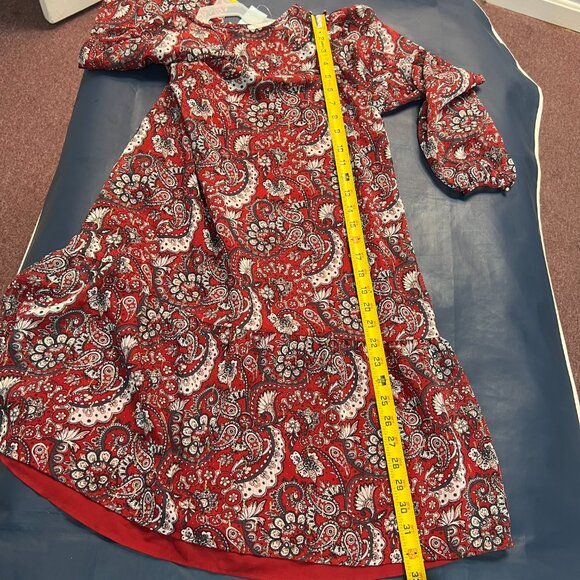 LOFT Shimmer Paisley Flounce Dress Red Blue Floral Boho Women's Long Sleeve - Picture 7 of 10